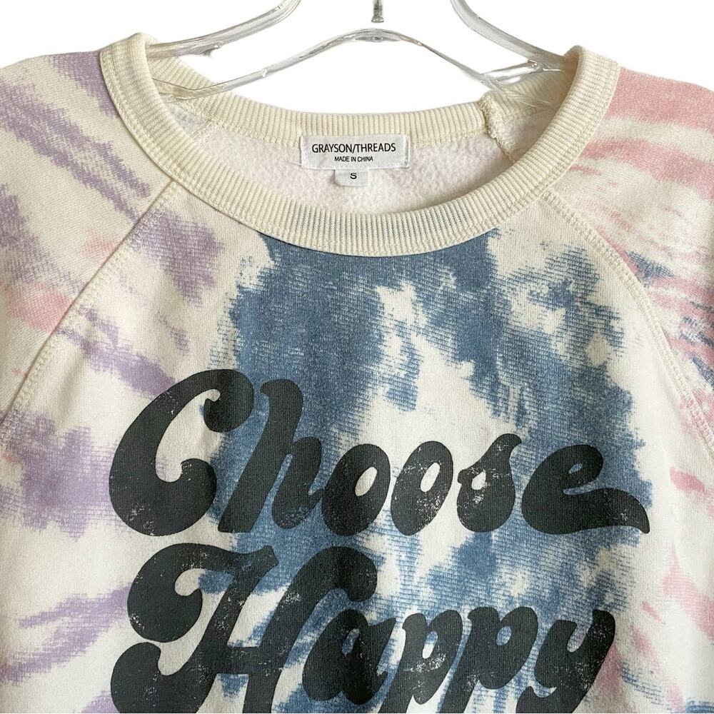 Grayson Threads Womens Choose Happy Long Sleeve Sweatshirt‎ Multicolor SZ S - Picture 7 of 12